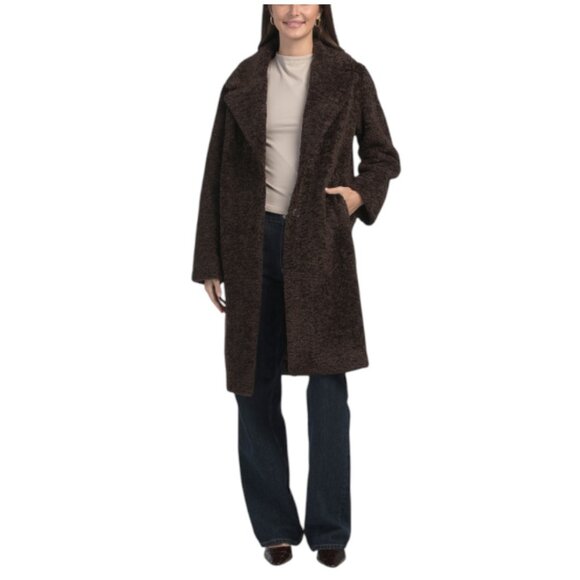 ELIE TAHARI Long Sleeve Notch Collar Button Down Long Jacket With Welt Pockets